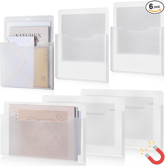 Fuutreo 6 Pcs Magnetic Wall File Organizer Magnetic Wall File Holder Refrigerator Magazine Holder for Mail Letters Paper(Clear,Horizontal & Vertical)