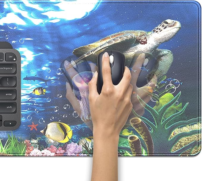Turtle Large Gaming Mouse Pad Desk Pad, 27.5x11.8in Extended Keyboard Mouse Mat with Stitched Edges, Waterproof Non-Slip Rubber Base for Office Laptop Computer Home