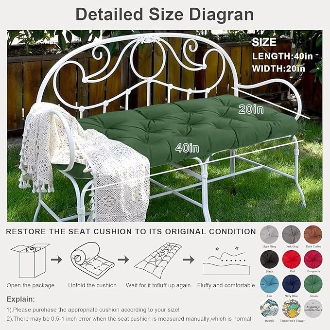 Outdoor Waterproof Bench Cushions Garden Bench Cushion Tufted Chair Pad 40 x 20 in Replacement Seat Pad for Garden Patio Orange Grey