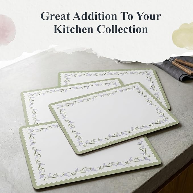 Pimpernel Lavandula Placemats, Set of 4 - Heat Resistant Rectangular Table Mats with Lavender Floral Artwork, Decorative Dining Placemats for Home Entertaining & Daily Use Table Settings (12" x 16")