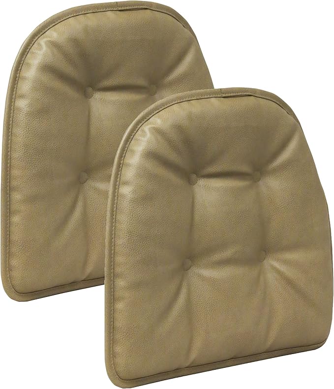 Klear Vu Omega Non-Slip Chair Cushions, Assembled in USA, U-Shaped Skid-Proof Seat Pads for Dining Room, Kitchen, Office, 15"x16" 8 Pack Leather Taupe 8 Count