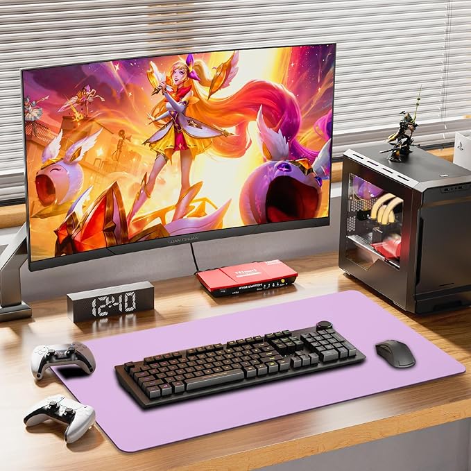Large Leather Desk Pad Protector 27.5"x13.7",Non-Slip Durable Office Desk Mat for Writing, Computer, Laptop, Mouse Pad & Desktop Use,Desk Protector Mat,Light Purple