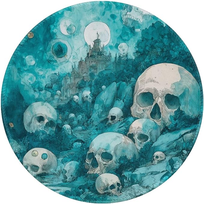 Skull Round Mouse Pad Premium Textured Mouse Mat Washable Mousepads with Extended Stitched Edges Non Slip Rubber Base Small Mousepad 7.9 X 7.9 X 0.12 Inches