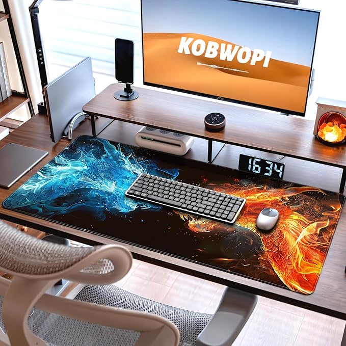 35.4 x 15.7 in, XXL Large Mouse Pad for Desk, Extended Keyboard Mouse Mat for Computer Office, Big Mouse pad with Stitched Edges, Gaming Pc-Ice Dragon fire Dragon
