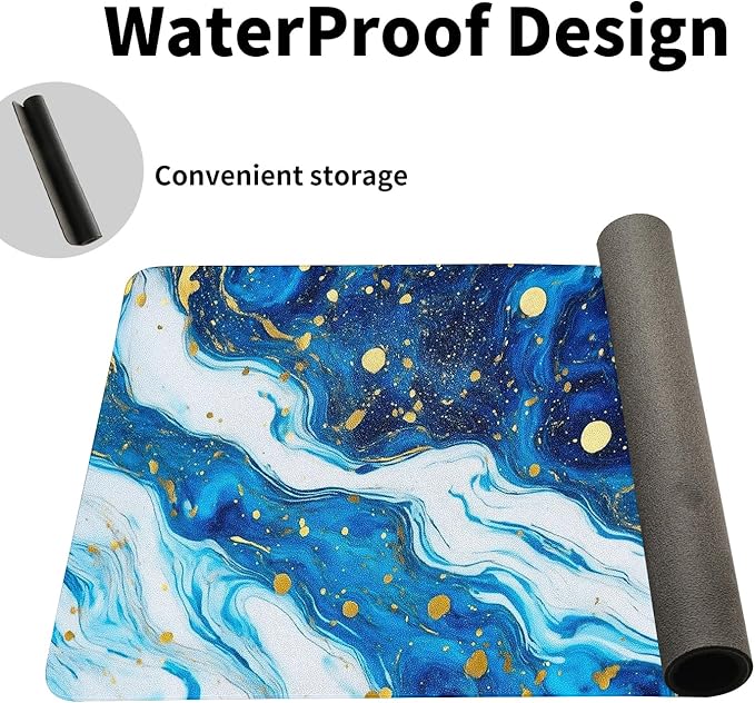 Modern Blue Marble Desk Mat, Luxurious PU Leather Desk Pad - Large Non-Slip Office Mat for a Stylish Gaming & Home Workspace, Aesthetic Desk Decor （27.56 * 13.78in）