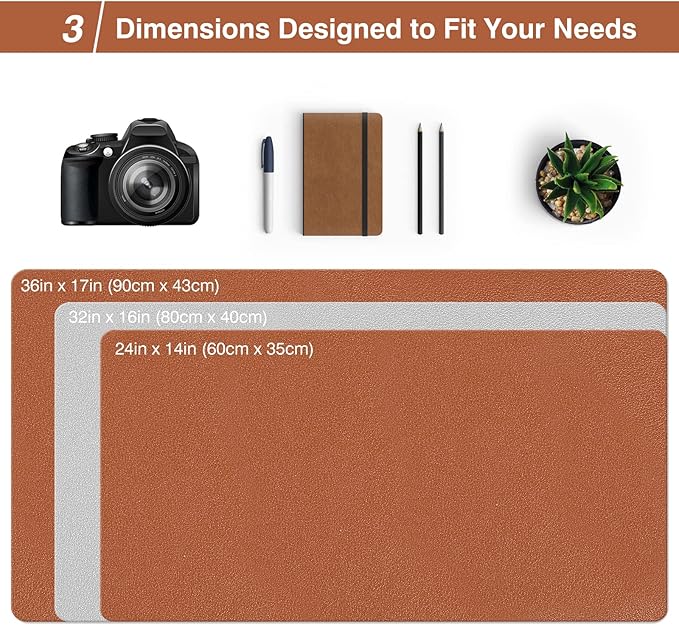 TOWWI Dual Sided Desk Pad, Large Desk Mat, Waterproof Desk Blotter Protector Mouse Pad, Leather Desk Pad Large for Keyboard and Mouse (24" x 14", Brown/Gray)