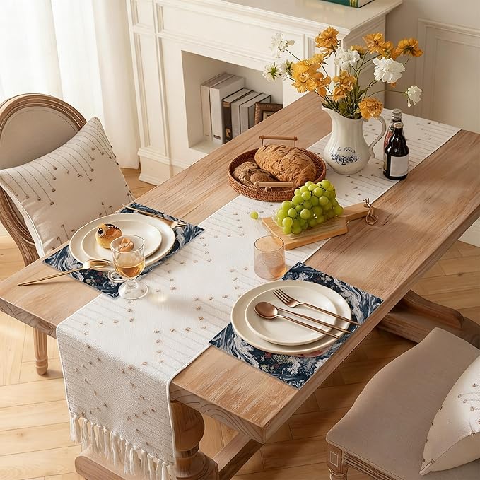 Janpanese Koi Fish Linen Placemats Set of 6, Decorative Table Mats 12x18 Inch, Washable Heat Resistant Placemats for Dining Table Kitchen Home Decor