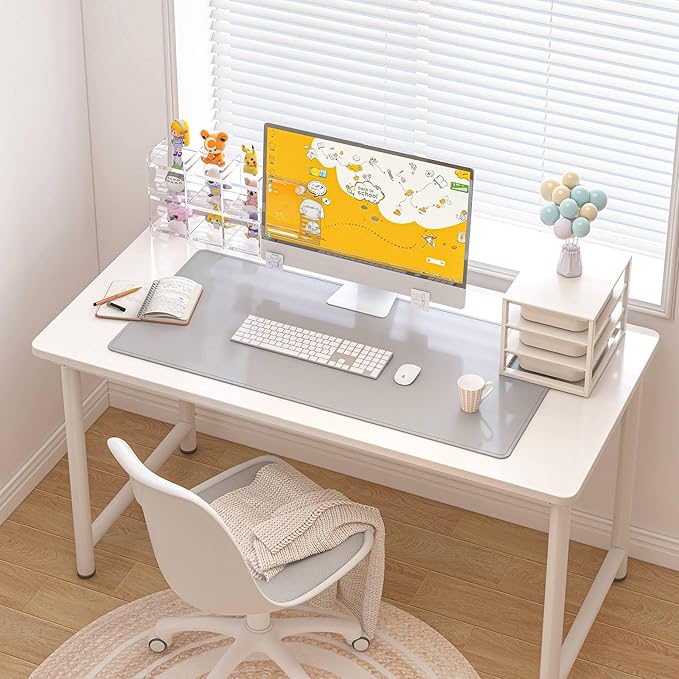 DAWNTREES Desk Mat for Desktop,PU Leather Desk Pad Protector,Non Slip, Large Mouse Pad and Keyboard Mat, Waterproof Writing Pad for Office and Home (Light Gray,35.5''x16.9'')