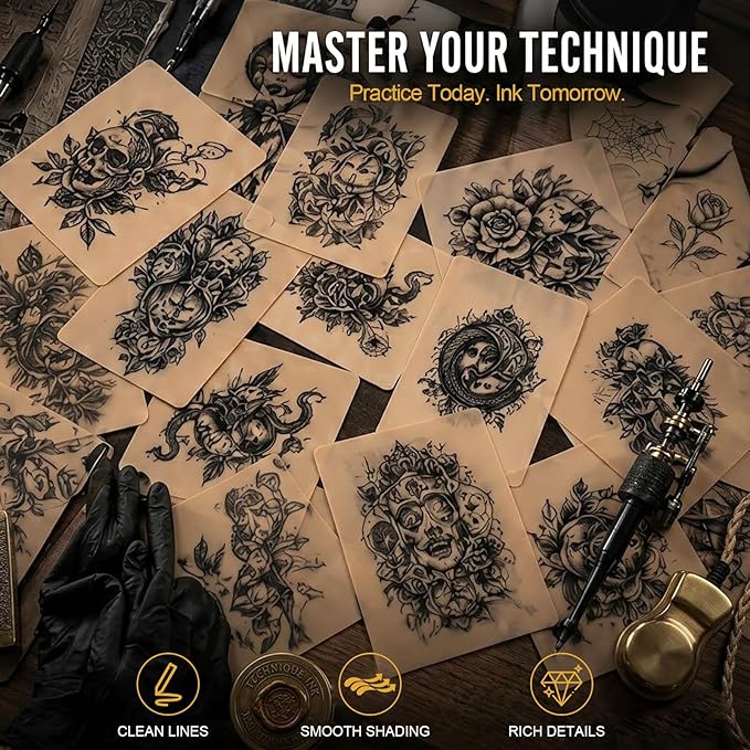 320Pcs Tattoo Skin Practice Kit - 20Pcs Fake Skin+ 300 Mixed Sizes Tattoo Ink Caps Cups (#9/#13/#16) for Tattoo Artists & Beginners,Tattoo Supplies Starter Kit Practice at Home