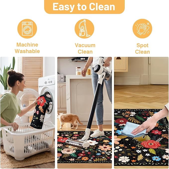Office Chair Mat for Hardwood Floor & Tile Floor,36"x48"Heavy Duty Desk Chair Mat for Hard Floors, Under Desk Rug for Rolling Computer Chair,Anti Slip,Low Pile Carpet Floor-Black Multicolor Flower