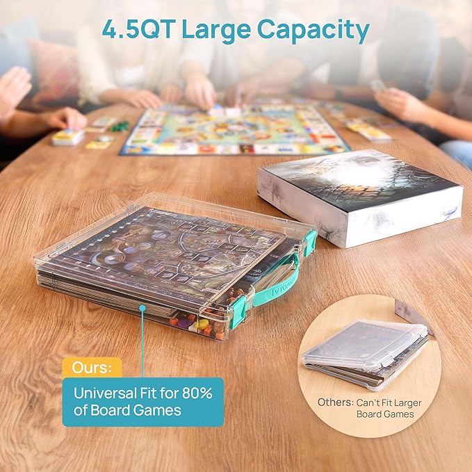 Vtopmart 2 Pack Board Game Storage with Handle and Snap-Tight Latch Lid, Craft Organizer Box Fit 12" x 12" Papers, Stackable Clear Storage Box for Art Supply Storage, Paper Storage, Puzzle Storage