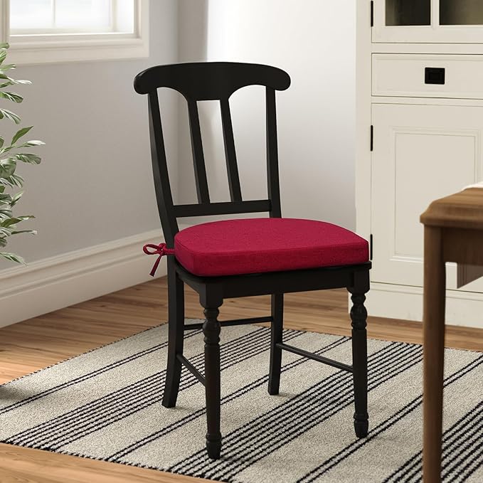 Shinnwa Dining Chair Cushions Set of 4, Non-Slip Kitchen Chair Cushions with Ties and Machine Washable Cover, 4 Pack, 17 x 16.5 x 2in, Wine Red