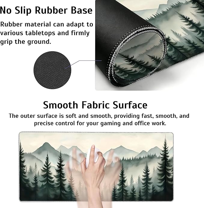 Mountain Landscape with Mist and Trees Mouse Pad,35.4 x 15.7 Inch Large Mouse Mat Non-Slip Rubber Stitched Edges for Writing Desk,Office,Home,Laptop
