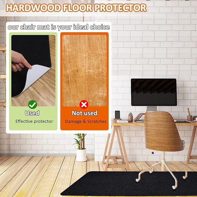 Office Chair Mat for Hardwood Floor, 55" x 35" Anti-Slip Mats for Rolling Chair, Large Computer Gaming Chair Mat, Tile Floors Protector for Office Home Gym, Slate Black
