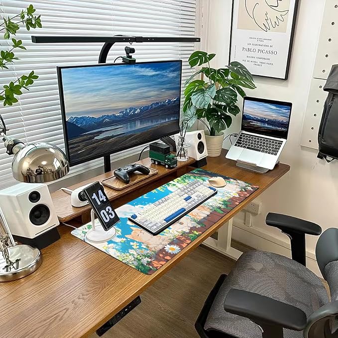 Desk Mat Mouse Pad Gaming Desk Pad XL Large Mouse Mat Office Decor Accessories (Fence cat)