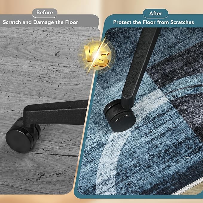 Office Chair Mat for Hardwood Floor&Tile Floor,48"X 60" Heavy Duty Desk Chair Mat for Hard Floors,Under Desk Rug for Rolling Computer Chair,Anti Slip,Low Pile Carpet Floor-Geo Blue Gray