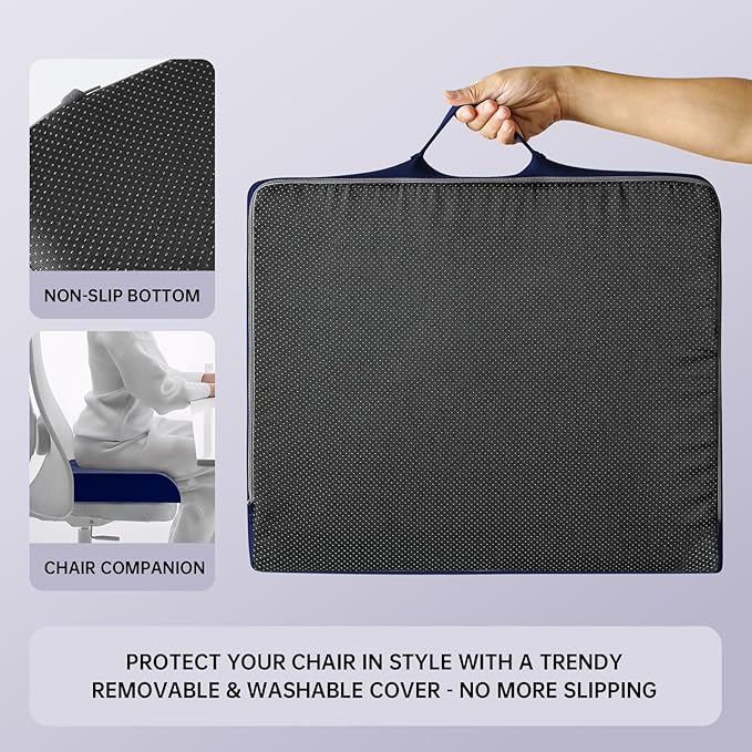 Pressure Sore & Tailbone Pain Relief Wheelchair Cushions - Infused Memory Foam with Balanced Support & Softness - Breathable for Office Chair,Desk & Car Seat, 4'' Thick,Non-Slip(Navy)