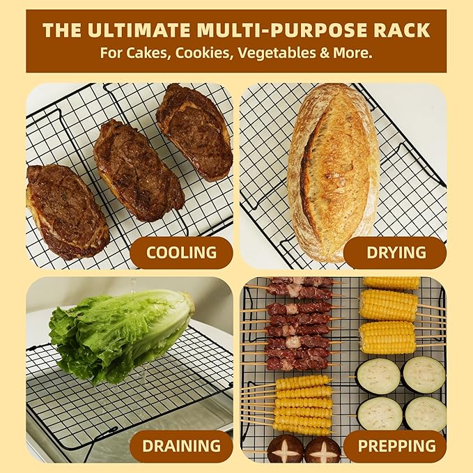 Cooling Rack, 4 Tier Stackable Cooling Racks for Cooking Baking Roasting, Multi-Level Collapsible Cookie Rack for Cakes, Oven Safe & Easy Clean (Black, 4-Tier)