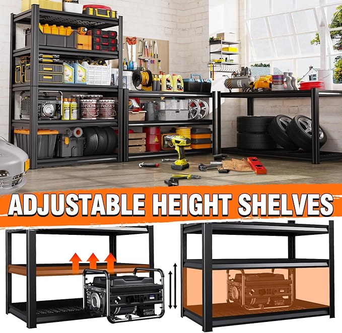 Set of 6 Garage Shelving-3000 lbs 5 Tier Storage Shelves,Adjustable Heavy Duty Metal Shelving Unit and Storage Large Wire Rack,Utility Steel Shelf for Warehouse Industrial Pantry Basement 71"x46"x18"
