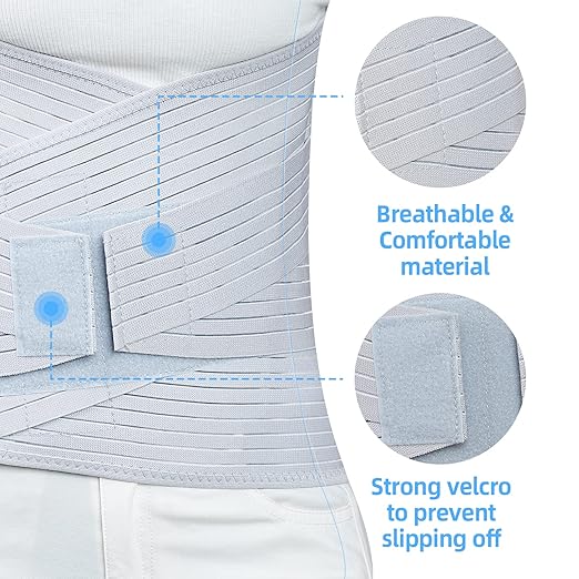 Solmyr Back Brace Lumbar Support, Abdominal Binder Lower Waist Support Belt, Back Support Belt Compression Wrap, Adjustable Breathable Waist Straps for Women Men Lower Back Pain Relief(L)