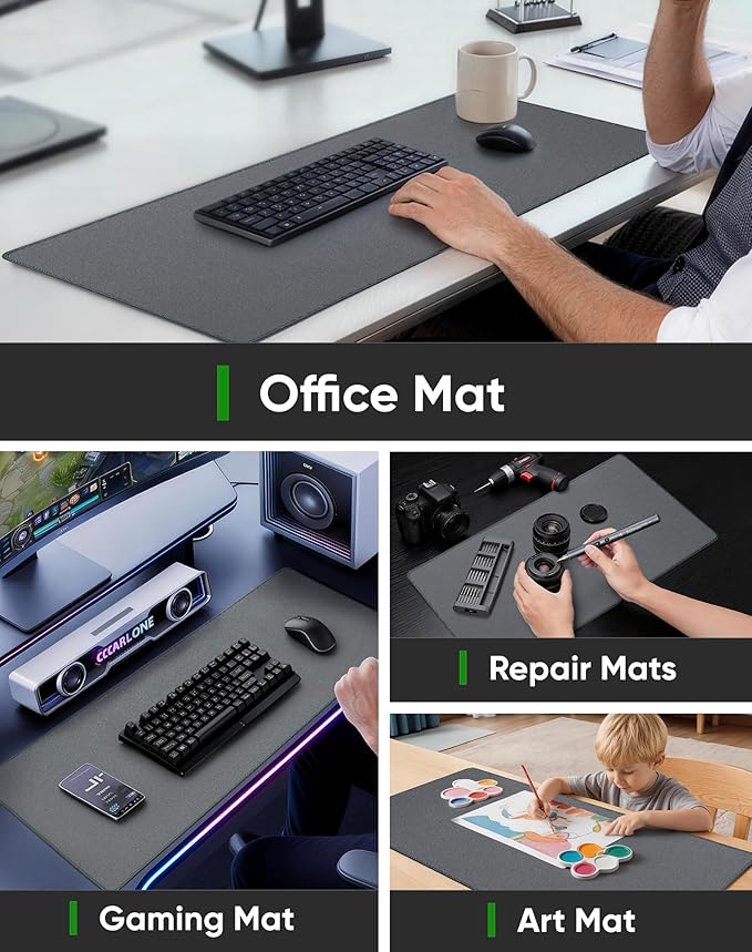 ALOANES Gray Waterproof Desk Mat, Large Mouse Pad with Extended Mouse Mat, with Anti Slip Base, Stitched Edge, Grain Jacquard Surface, Perfect for Gamer, Office & Home, XXL 11.81"x31.50"x0.12"