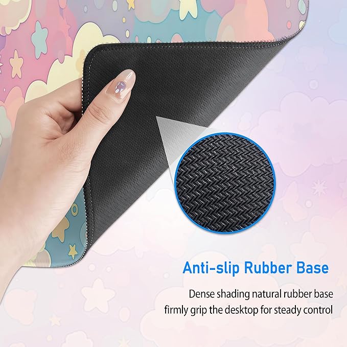 Cute Large Mousepad,Colorful Clouds and Stars Aesthetic Mouse Mat,Extended Pastel Pink Kawaii Women Office Desk Decor Mat,Girly Dreamy Mouse Pad for Work Game Office and Home,31.5 x 12in