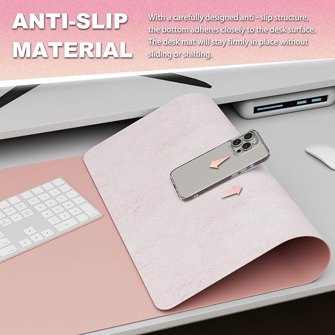 K KNODEL Leather Desk Pad Protector, Office Desk Mat, Large PVC Leather Desk Blotter, Non-Slip Mouse Pad (Pink, 15.7" x 31.5")