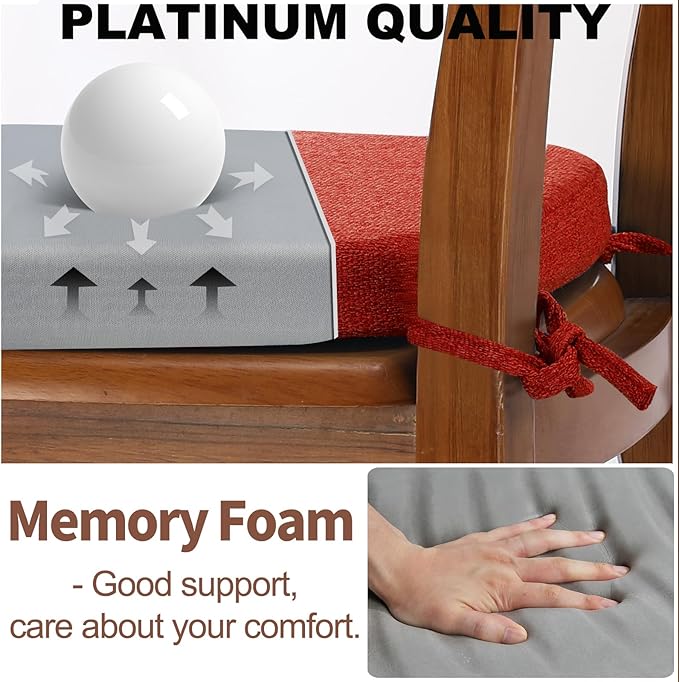 SINOSSO 1 Pack Memory Foam Chair Cushions for Dining Chair, Friendly Woven Fabric 16" U-Shape Comfortable Kitchen Chair Pad, Removable Slip Resistant Seat Cushion (1 Piece, Red)
