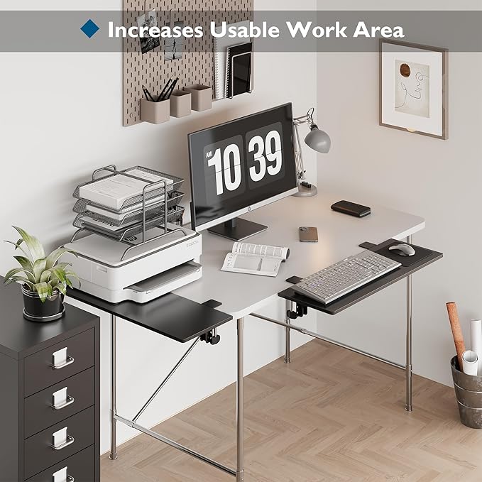 BONTEC Ergonomics Desk Extender Tray, 27.2x9.5 Inch Table Mount Arm Rest Shelf, 90° Foldable Keyboard Tray Platform, Clamp on Computer Arm Rest for Desk, Suitable for Office Desks, Black Carbon Fiber