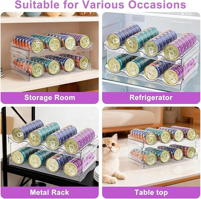 Cat Food Can Organizer, Can Organizer for Pantry, Transparent Cat Food Storage Container Holds 48 (3.5oz) Cans, Canned Food Organizer and Storage for Countertop Kitchen Cabinet (4 Tier-2 Layer)