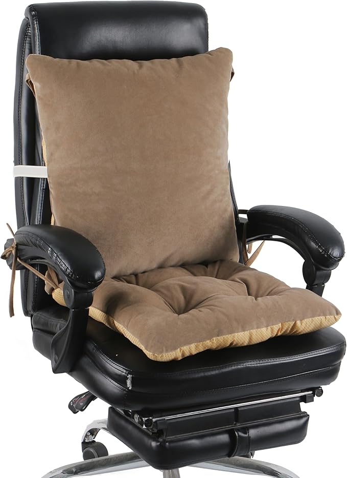 Office/Dining Kitchen Chair Soft Nonslip Lumbar Support Pillow Low Back Pain Relief Backrest with Adjustable Straps and Ties,Tufted Seat Cushion for Recliner,Wood/Rocking Chair.