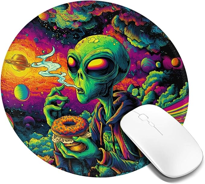 Alien Round Mouse Pad Premium Textured Mouse Mat Washable Mousepads with Extended Stitched Edges Non Slip Rubber Base Small Mousepad 7.9 X 7.9 X 0.12 Inches