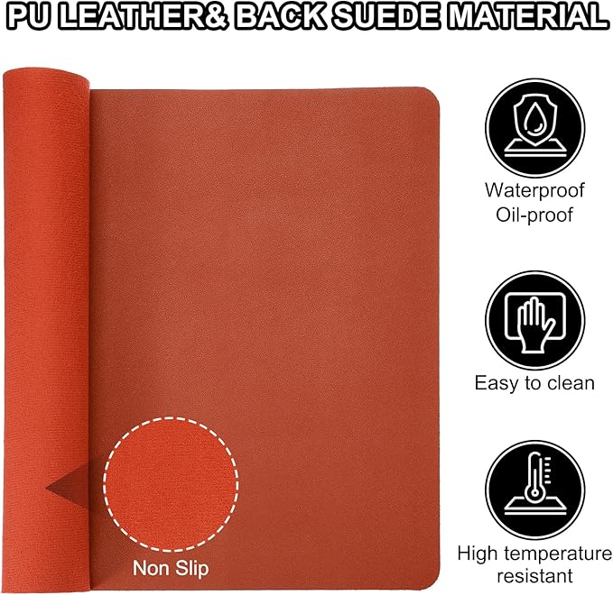Patikil Desk Mat, 35"x17" Non-Slip Waterproof PU Leather Desk Pad Dual Sided for Office & Home, Orange