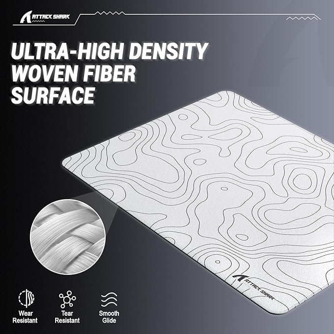 ATTACK SHARK CM02SE Gaming Mouse Pad for Esports Speed Mouse mats for Desk Waterproof Surface Stitched Edges and Anti-Slip Rubber Base Size M Laminate 16.14” x 12.2” x 0.16” White Contour