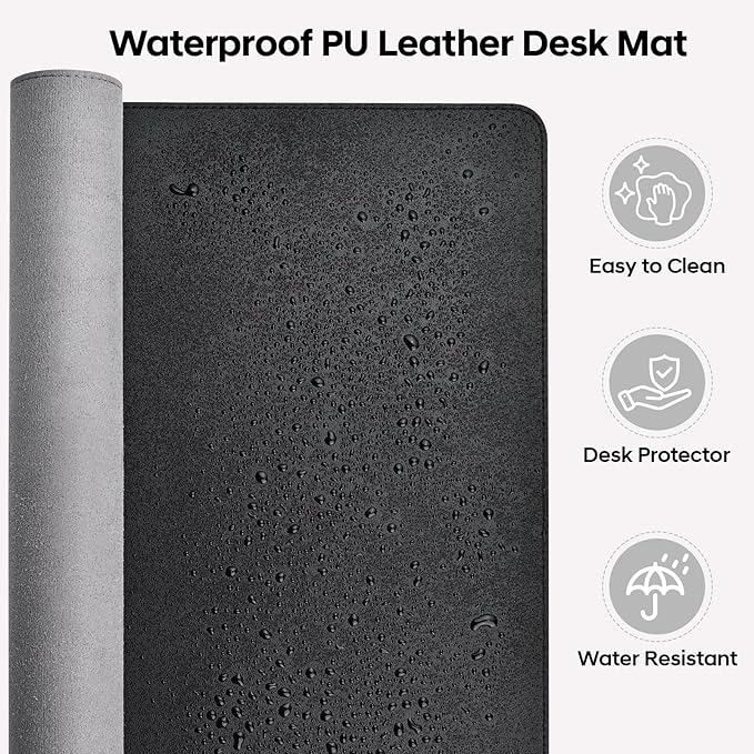 Leather Desk Pad Protector, Office Desk Mat, Large Mouse Pad, Non-Slip PU Leather Desk Blotter, Waterproof Computer Desk Writing Pad for Office and Home (Black, 23.6" x 13.7")