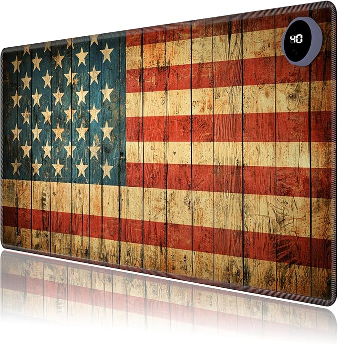 Heated Mouse Pad,Warm Desk Pad with 3 Levels Heating & 3 Hours Auto Shut-Off, PU Leather Heated Desk Pad Warmer Pad for Home Office - 23.6 x 14.2 inch,Vintage American Flag
