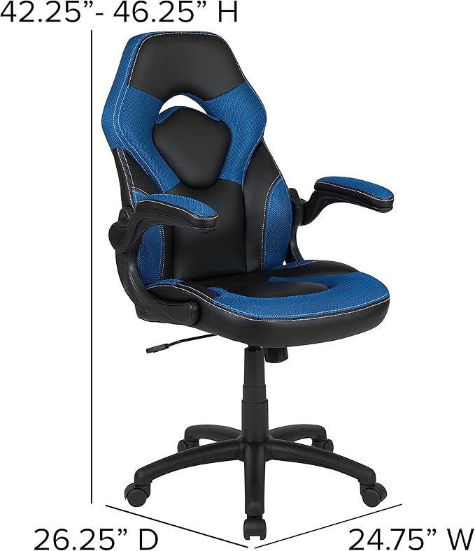 EMMA + OLIVER Black/Blue Gaming Desk Bundle - Cup & Headphone Holders/Mouse Pad Top