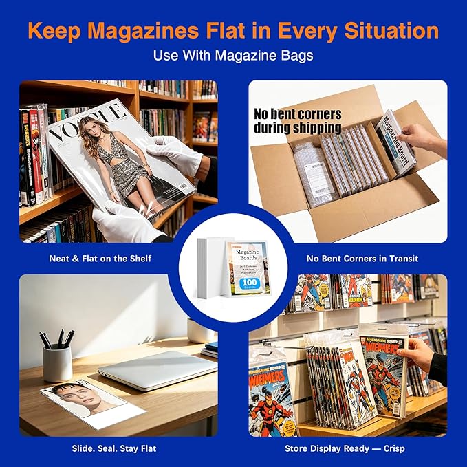 100-Count Magazine Backing Boards - 8.5" x 11" 24pt Acid-Free Boards, Comics Storage & Magazine Organizer, Precision Cut for Archival Protection & Display, Prevent Bending