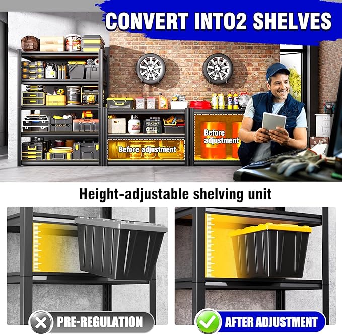 71"H Garage Shelving-5 Tier Garage Storage Shelves,Adjustable Heavy Duty Metal Shelving Unit and Storage Large Rack,Utility Steel Shelf For Warehouse Industrial Pantry Basement Organizers 71"x32"x14"