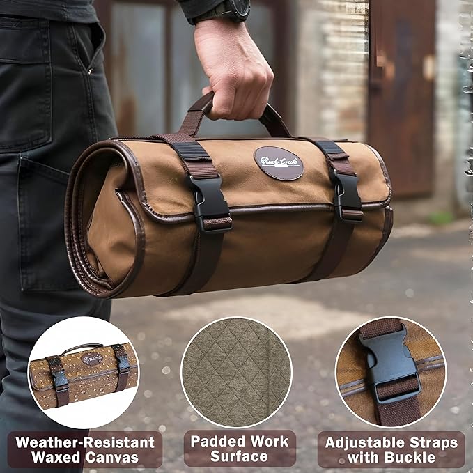 Rush Creek Creations Gun Cleaning Mat – Heavy Duty Waxed Canvas Rifle & Pistol Cleaning Mat, Weather-Resistant Gun Workbench Pad with Handle for Shooting, Hunting & Maintenance