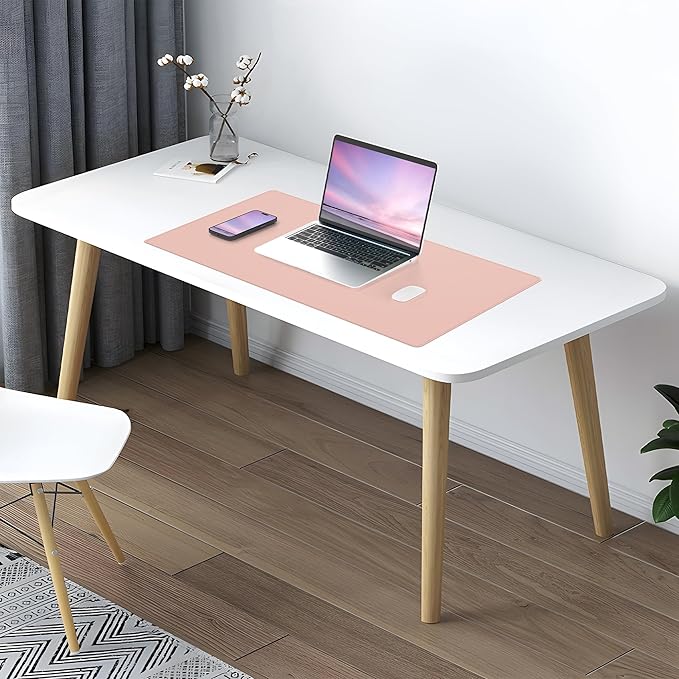 AFIING Cork Desk Mat 23.6 x 13.7, Dual-Sided Cork & PU Leather Desk Pad, Waterproof Non-Slip Desk Protector for Home Office, Study Desk & Minimalist Workspace Pink