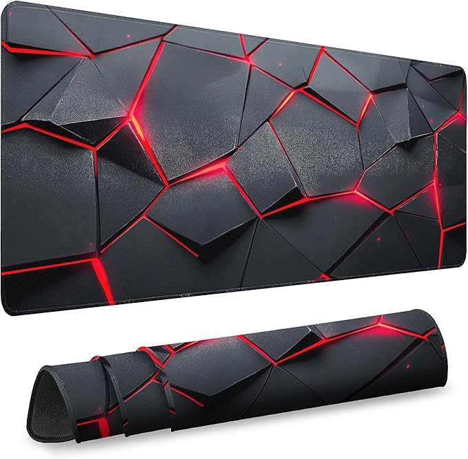 Gaming Mouse Pad - (31.5"×11.8") Honeycomb Large Mouse Pads for Desk - Desk Mat for Keyboard and Mouse with Non-Slip Base, Desks Pad Matfor Game/Office & Home（Black Red）