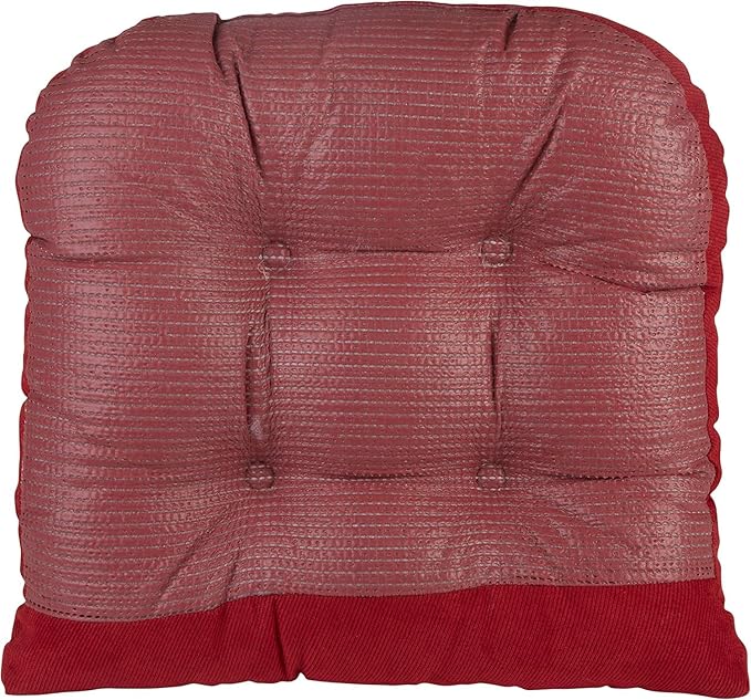 Klear Vu Gripper Overstuffed Universal Non-Slip Dining Chair Cushions for Kitchen Decor or Office Use, U-Shaped Skid-Proof Seat Pad, 15x15 Inches, 2 Count (Pack of 1), Linear Kitchen Red