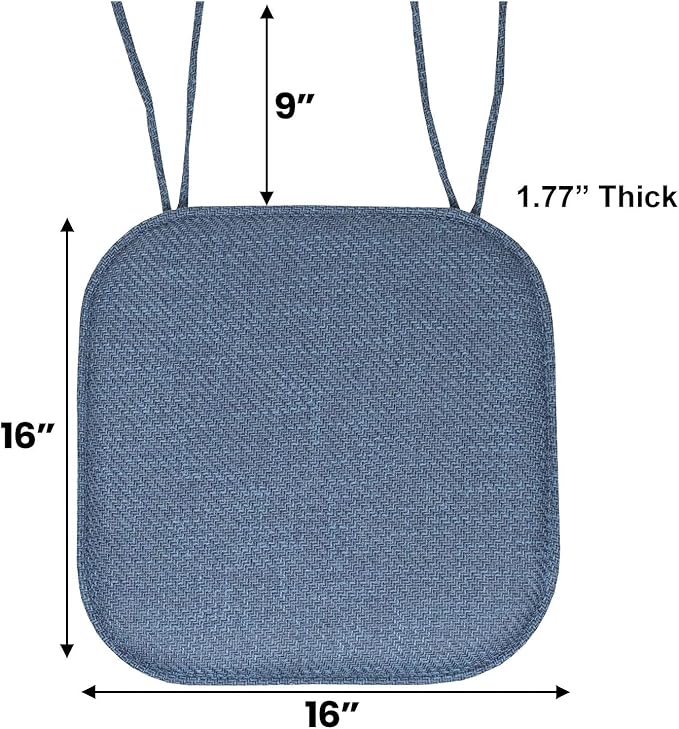 Sweet Home Collection Chair Cushion Memory Foam Pads with Ties Honeycomb Pattern Slip Non Skid Rubber Back Rounded Square 16" x 16" Seat Cover, 6 Count (Pack of 1)