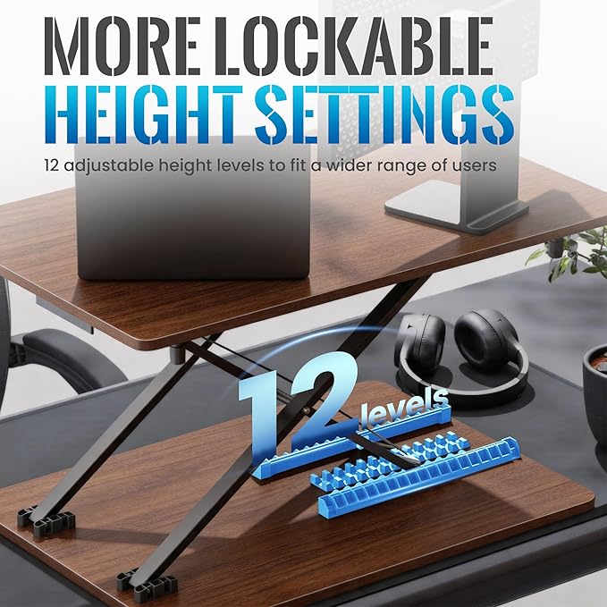 Standing Desk Converter, 25.16" × 15.75" Height Adjustable Laptop Stand for Desk, Sit Stand Monitor Stand, No Assembly Required for Home and Office Use (Natural Wood)