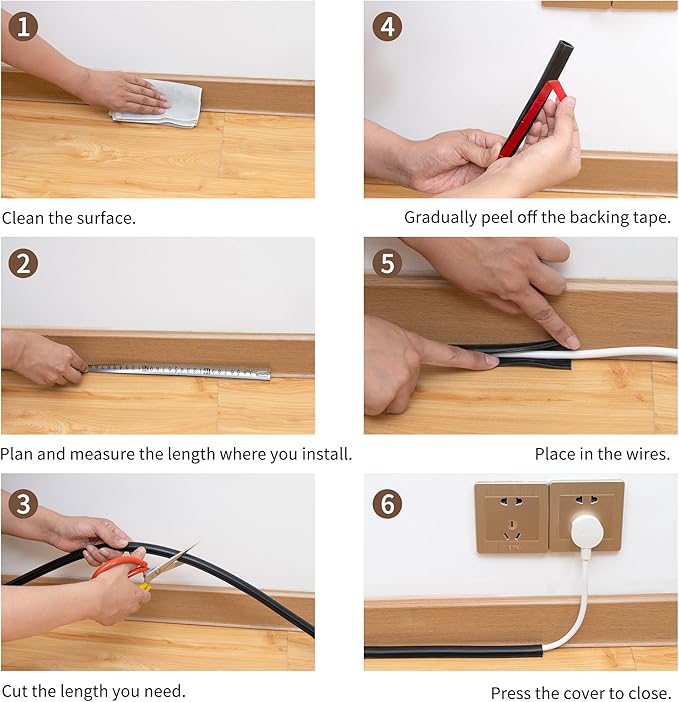 Cord Hider for Wall Mounted TV, 196" One Cable Cover with Side Open, Flexible Silicone Wire Raceway Management,Self-Adhesive Cord Organizer,Wire Concealer Channel, Black