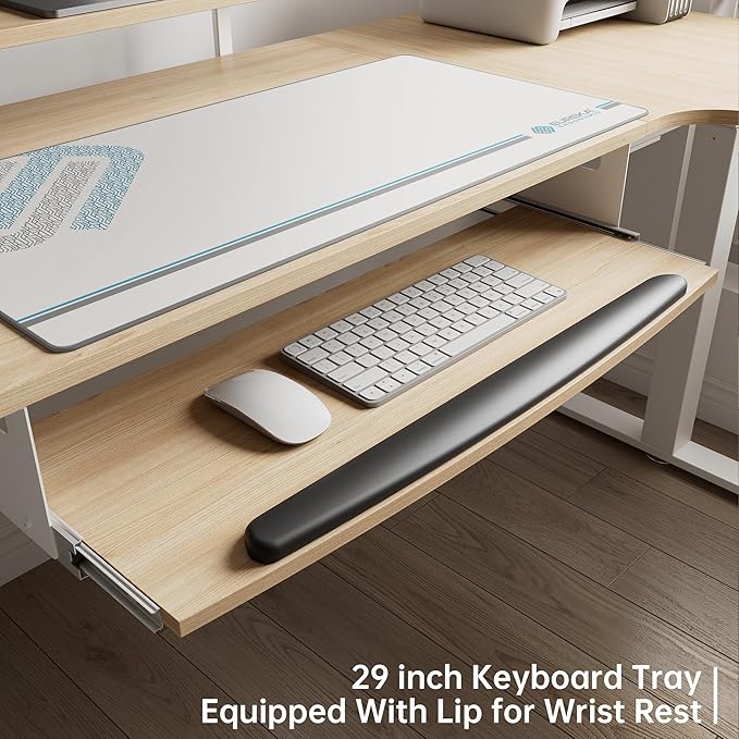 EUREKA ERGONOMIC Standing Desk Adjustable Height 61" Electric Sit Stand Computer Desk L Shaped with Keyboard Tray,Monitor Stand &LED, Dual Motor Memory Presets Sit to Desk Adjustable Desk, Right/Maple