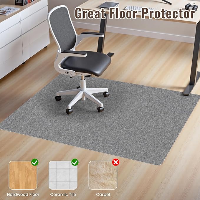 Sycoodeal Office Chair Mat for Hardwood Floor,Slip Resistant Floor Mat for Office Computer Gaming Chair,Heavy Duty Floor Protector for Rolling Chairs,Easy to Clean,Grey(48"x55")