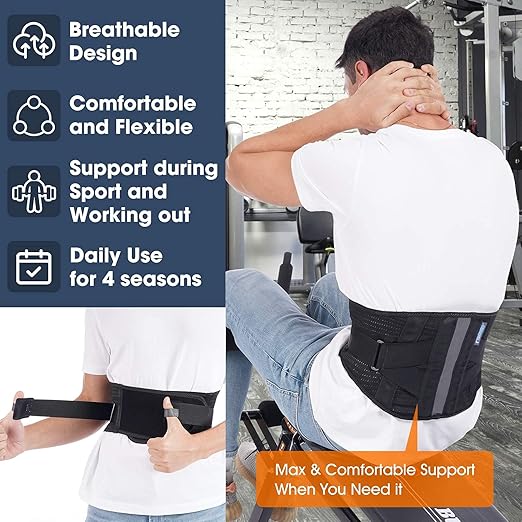 Back Brace for Lower Back Pain women, back support belt for men,Back Support Brace for Lifting at Work, Back brace belts for Pain Relief, Herniated Disc, Sciatica, Scoliosis And More (Black,S/M Fit 23.5-29.5" Belly Waist)