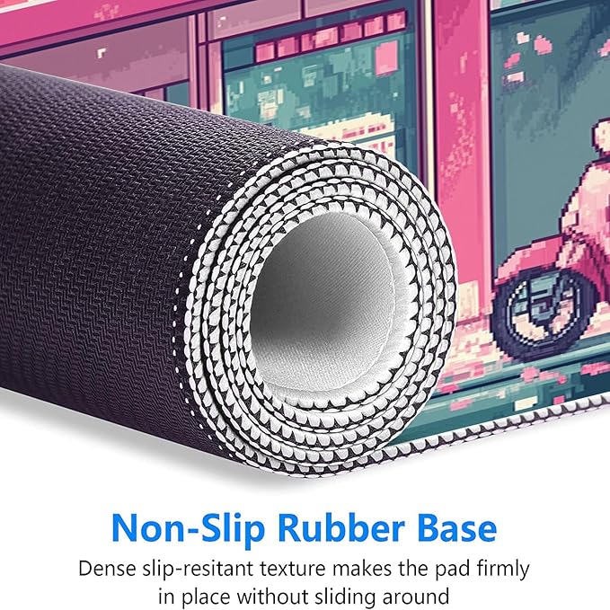 Japanese Anime Mouse Pad Pink Cherry Tokyo Street Aesthetic Large Gaming Mouse Mat with Stitched Edges,Non-Slip Waterproof Rubber Base Mous Mat Office Computer Keyboard Laptop Home 31.5x11.8 Inch